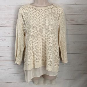 Lucky Brand XL Asymmetrical Hem Coin Lace Sweater
